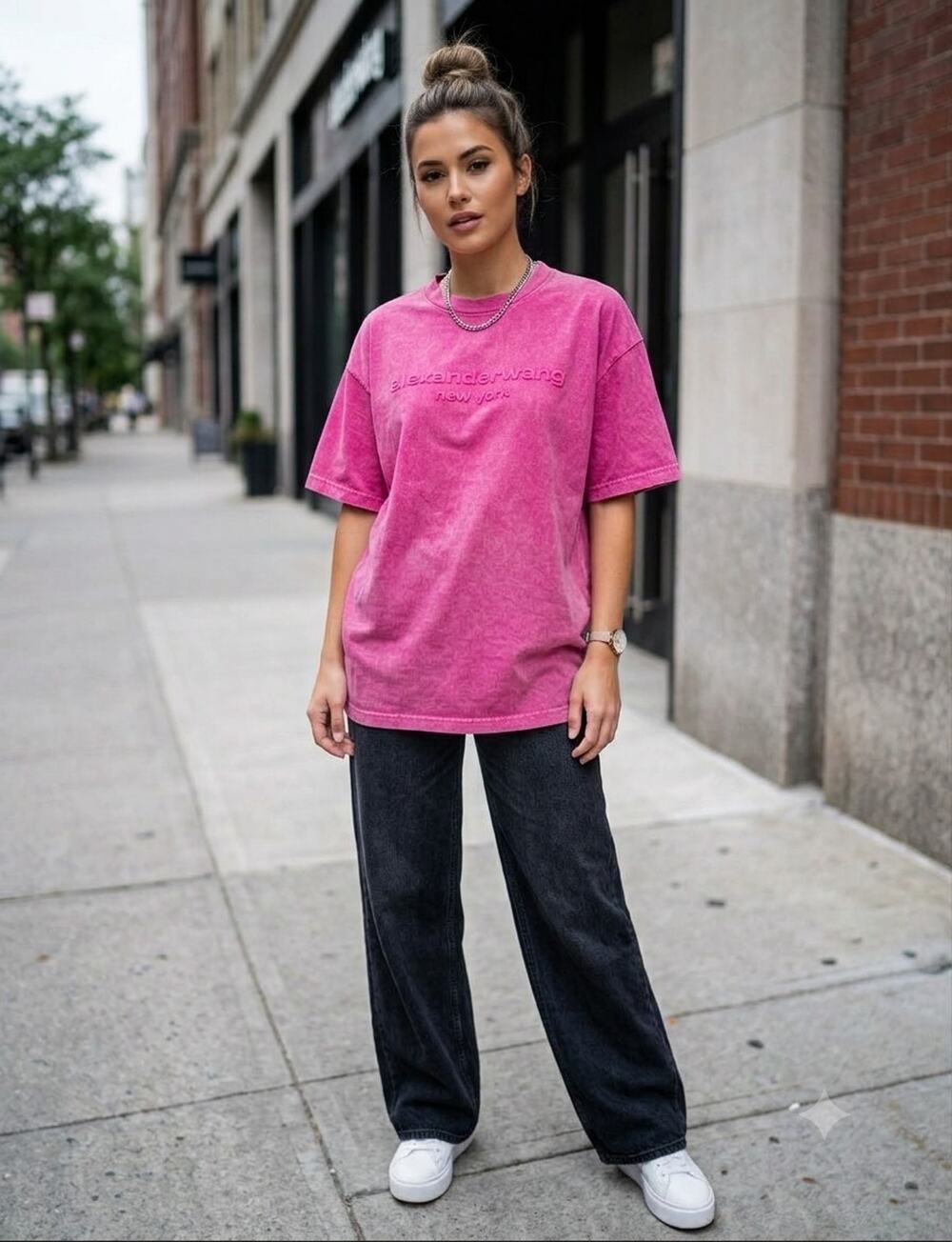 Alexander Wang Embossed Cotton Pink Tee Top Small